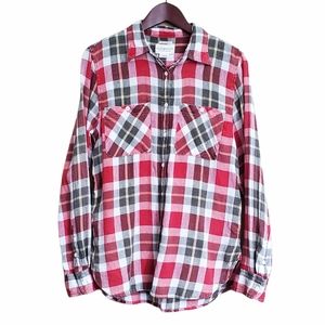 Denim & Supply Plaid Flannel Shirt Linen Cotton Blend Red Green Large